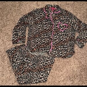 Betsey Johnson Animal Print Pajama Set with Pink Accents
